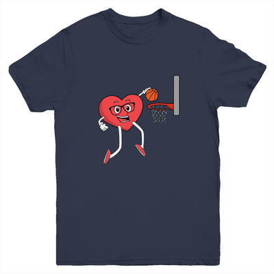 Valentines Day Heart Dunking Basketball Boys Girls Kids Gift Youth-Youth Shirt-Youth T-Shirt-Navy