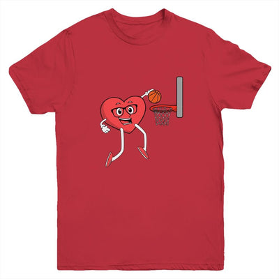 Valentines Day Heart Dunking Basketball Boys Girls Kids Gift Youth-Youth Shirt-Youth T-Shirt-Red