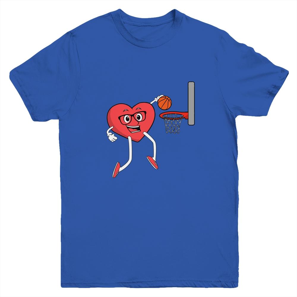 Valentines Day Heart Dunking Basketball Boys Girls Kids Gift Youth-Youth Shirt-Youth T-Shirt-Royal
