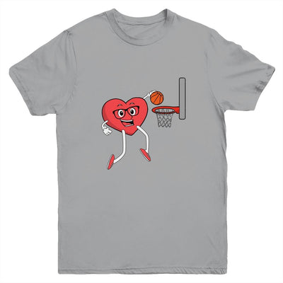 Valentines Day Heart Dunking Basketball Boys Girls Kids Gift Youth-Youth Shirt-Youth T-Shirt-Sport Grey