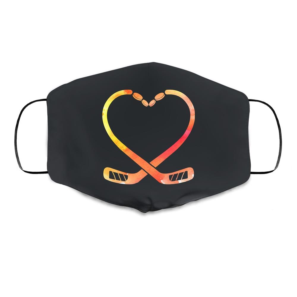 Valentines Day Heart Hockey Stick Gift Cloth Face Mask-Cloth Face Mask-Cloth Face Mask-Black