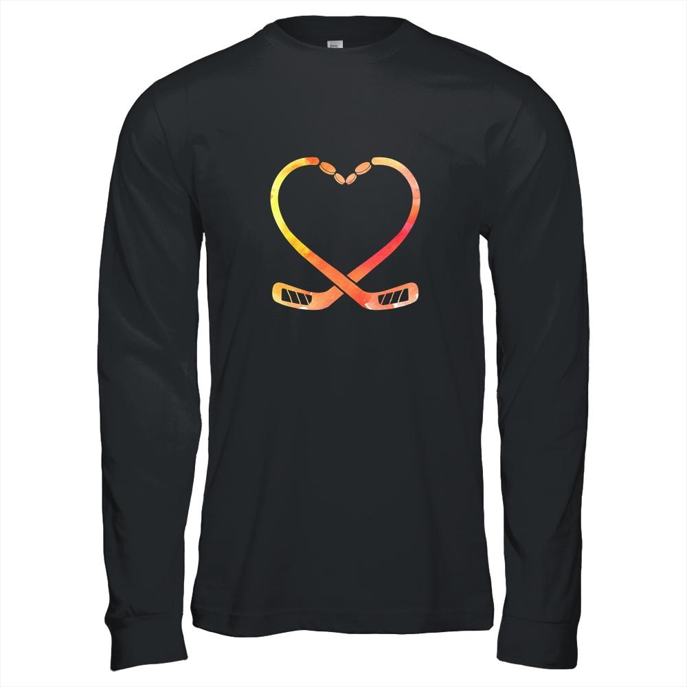 Valentines Day Heart Hockey Stick Gift-T-Shirt & Hoodie-Long Sleeve T-Shirt-Black