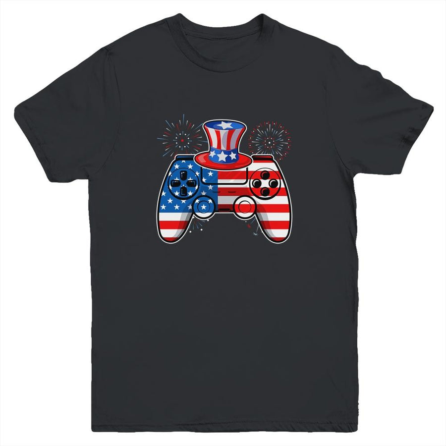 Video Game 4th Of July Gaming Funny Boys Kids Teens Gamer Youth-Youth Shirt-Youth T-Shirt-Black