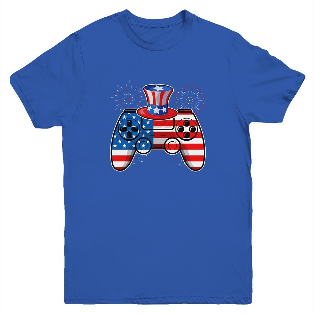 Video Game 4th Of July Gaming Funny Boys Kids Teens Gamer Youth-Youth Shirt-Youth T-Shirt-Royal