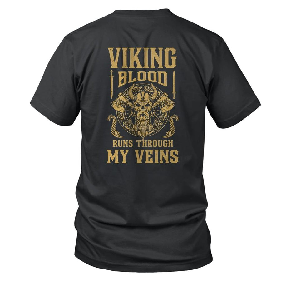 Viking Blood Runs Through My Veins Viking Ship-T-Shirt & Hoodie-Classic T-Shirt-Black