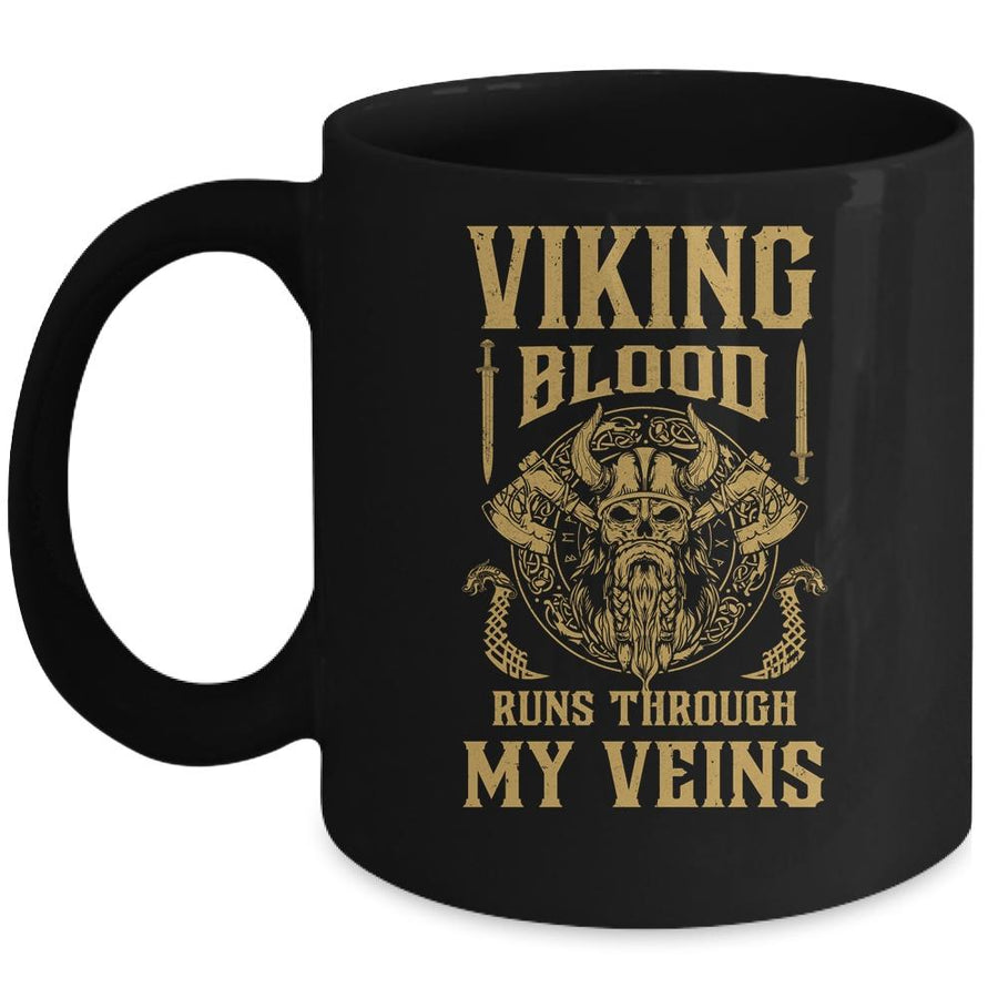 Viking Blood Runs Through My Veins Viking Ship Mug-Coffee Mug-Mug-Black