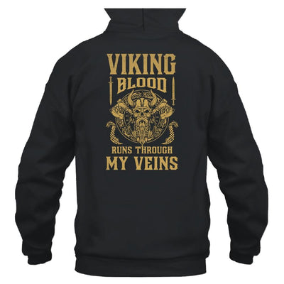 Viking Blood Runs Through My Veins Viking Ship-T-Shirt & Hoodie-Pullover Hoodie-Black