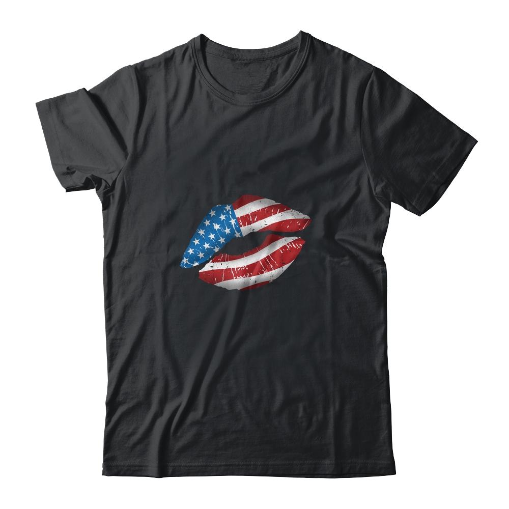 Vintage American Flag Lips 4th Of July Patriotic USA-T-Shirt & Tank Top-Classic T-Shirt-Black