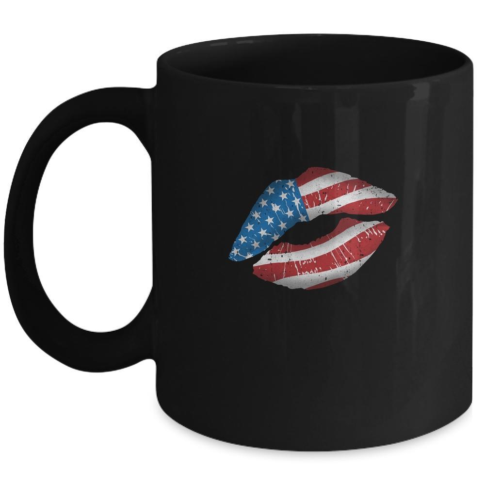 Vintage American Flag Lips 4th Of July Patriotic USA Mug