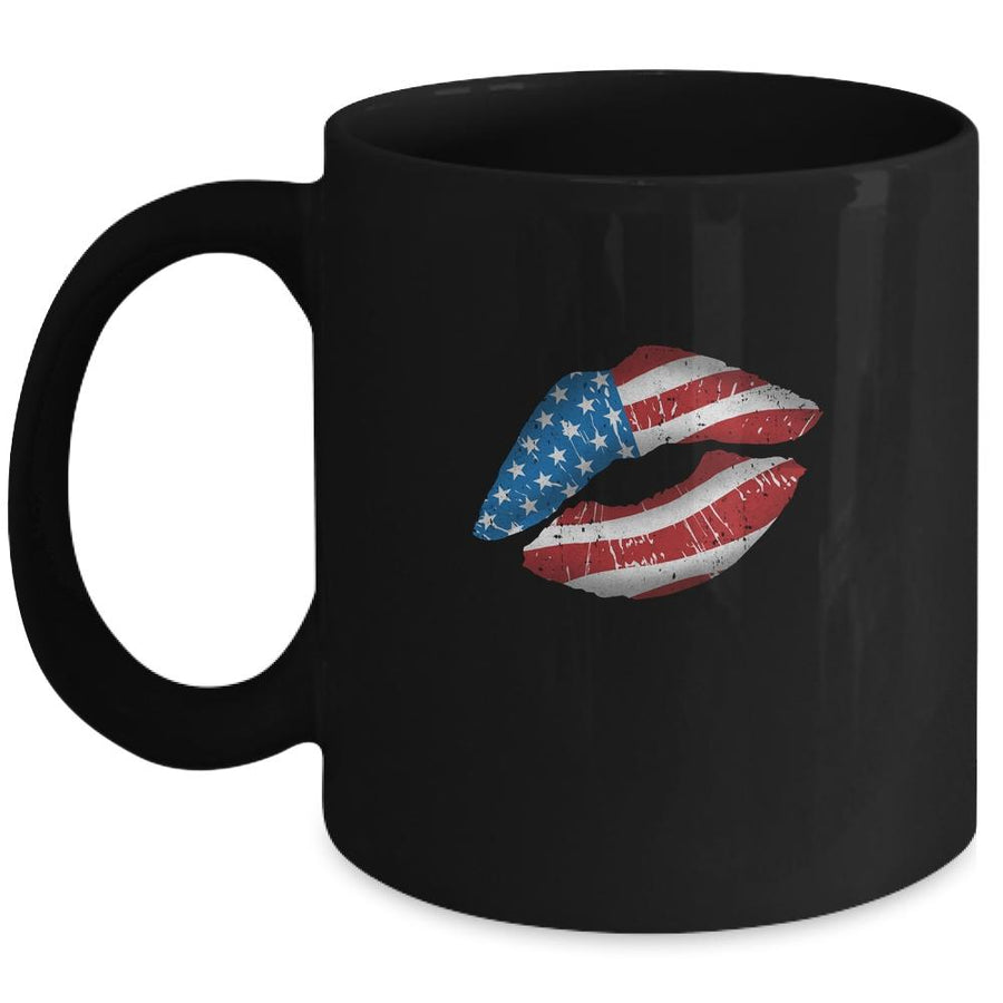 Vintage American Flag Lips 4th Of July Patriotic USA Mug-Coffee Mug-Mug-Black