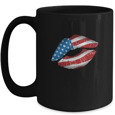 Vintage American Flag Lips 4th Of July Patriotic USA Mug-Coffee Mug-Mug-Black