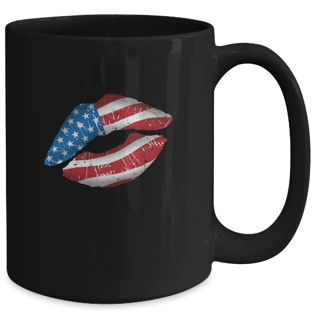 Vintage American Flag Lips 4th Of July Patriotic USA Mug-Coffee Mug-