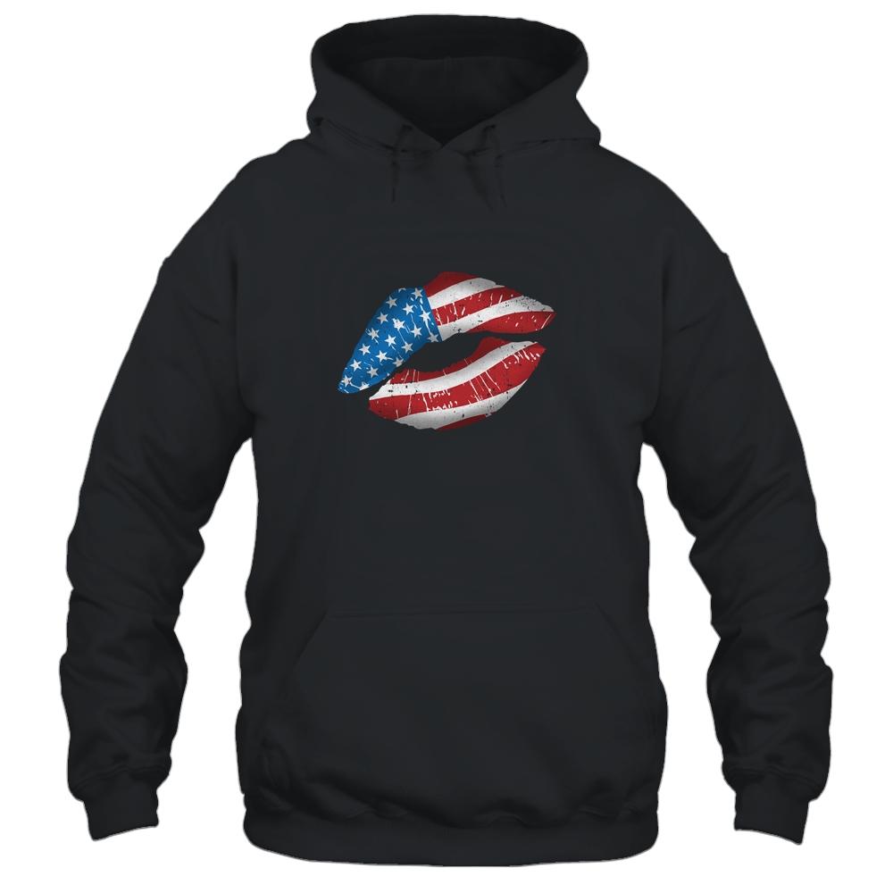 Vintage American Flag Lips 4th Of July Patriotic USA-T-Shirt & Tank Top-Pullover Hoodie-Black