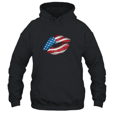 Vintage American Flag Lips 4th Of July Patriotic USA-T-Shirt & Tank Top-Pullover Hoodie-Black