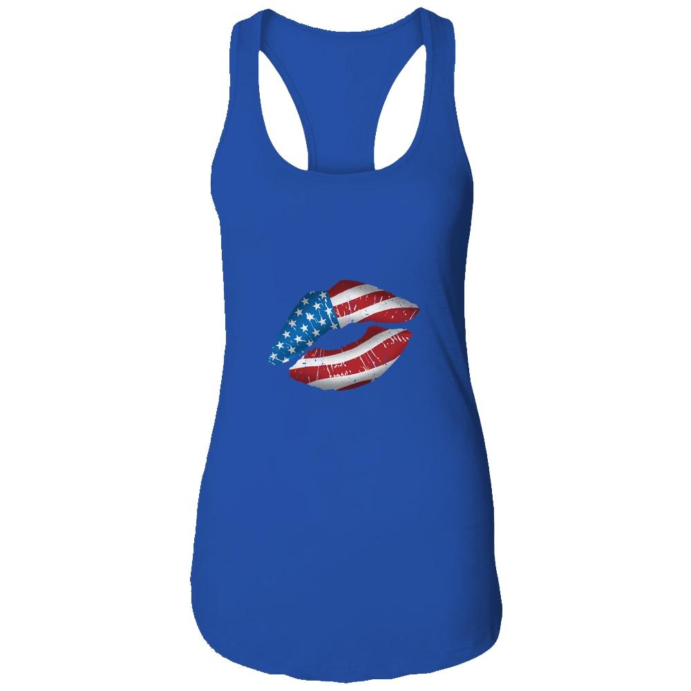 Vintage American Flag Lips 4th Of July Patriotic USA-T-Shirt & Tank Top-Women's Ideal Racerback Tank-Royal