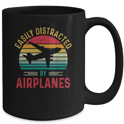 Vintage Easily Distracted By Airplanes Funny Pilot Flying Mug-Coffee Mug-