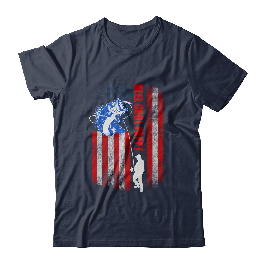 Vintage Fishing Reel Cool Pappy Gift USA Flag-T-Shirt & Hoodie-Classic T-Shirt-Navy