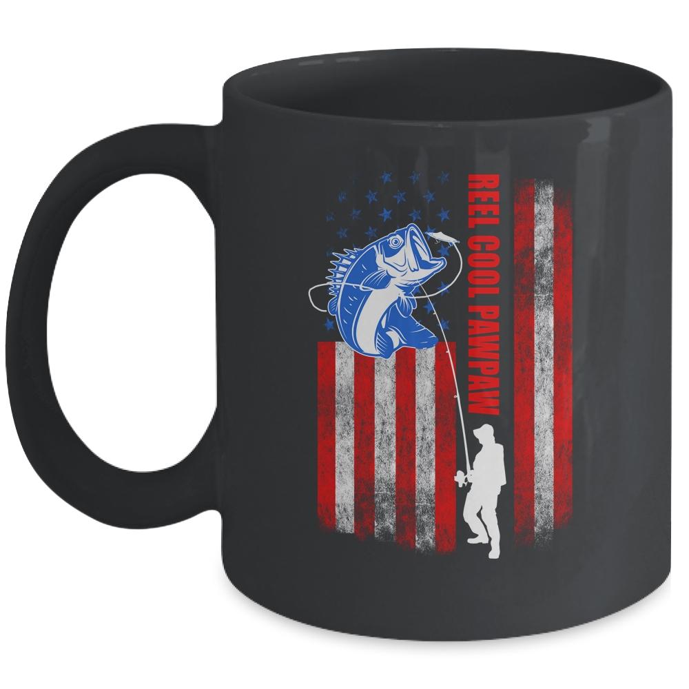 Vintage Fishing Reel Cool PawPaw Gift USA Flag Mug