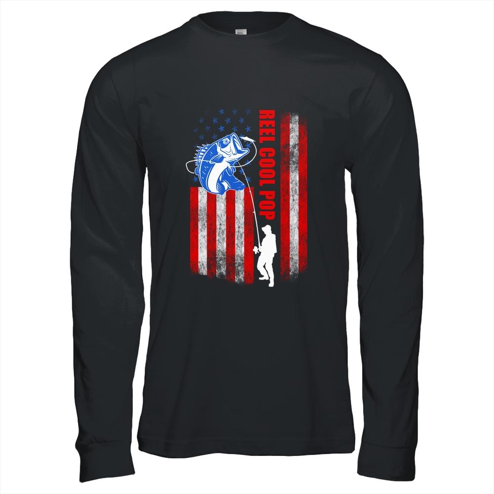 Vintage Fishing Reel Cool Pop Gift USA Flag-T-Shirt & Hoodie-Long Sleeve T-Shirt-Black