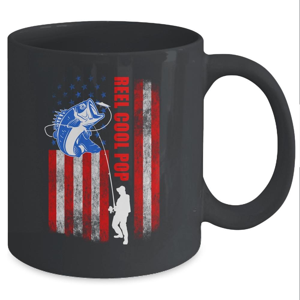 Vintage Fishing Reel Cool Pop Gift USA Flag Mug-Coffee Mug-Mug-Black