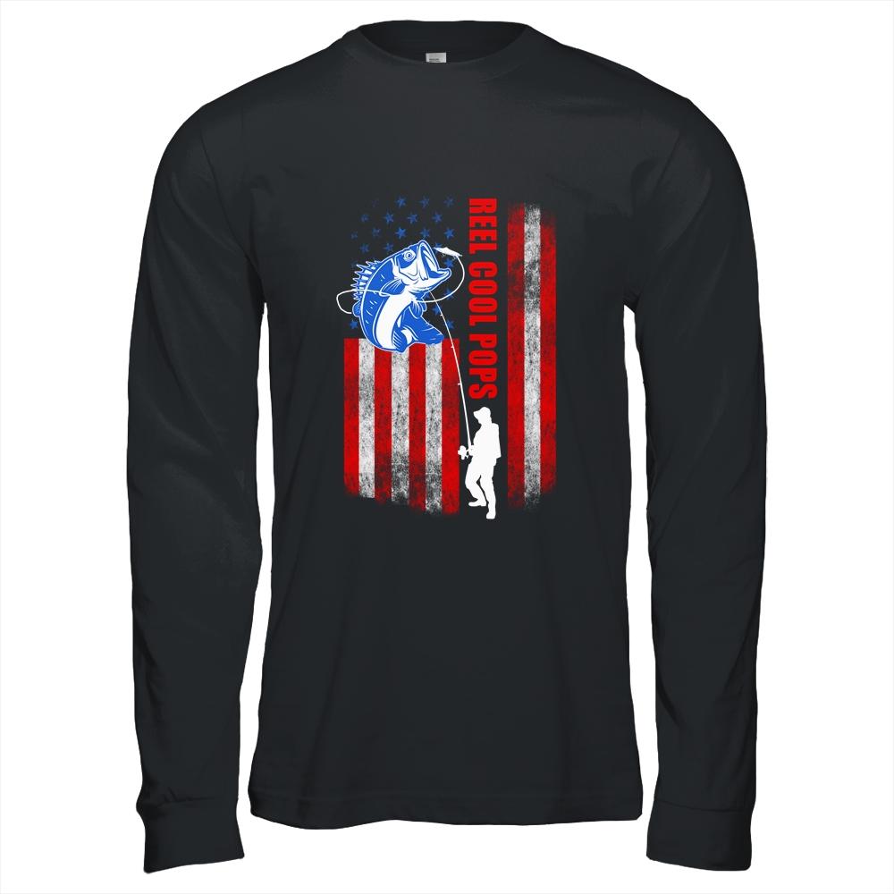 Vintage Fishing Reel Cool Pops Gift USA Flag-T-Shirt & Hoodie-Long Sleeve T-Shirt-Black