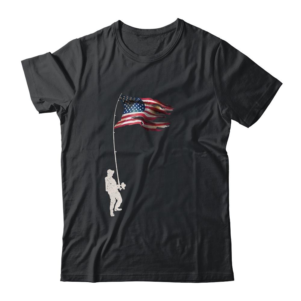 Vintage Fishing Rod American Flag Funny Fishing Gift-T-Shirt & Hoodie-Classic T-Shirt-Black