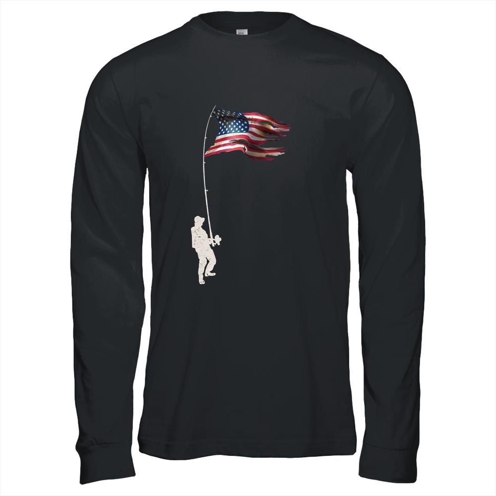 Vintage Fishing Rod American Flag Funny Fishing Gift-T-Shirt & Hoodie-Long Sleeve T-Shirt-Black