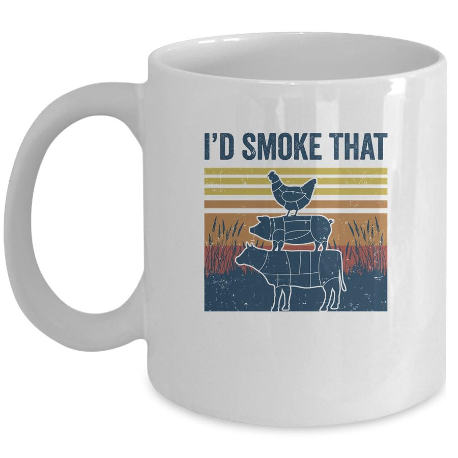 Vintage I'd Smoke That Retro BBQ Barbecue Smoker Chef Gift Mug-Coffee Mug-Mug-White