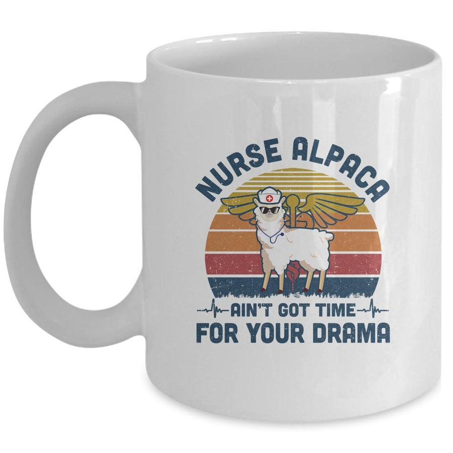 Vintage Nurse Alpaca Ain't Got Time For Your Drama Mug-Coffee Mug-Mug-White