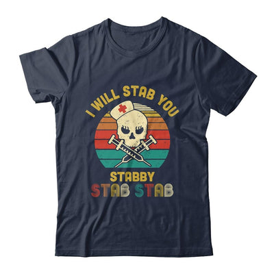 Vintage Skull I Will Stab You Stabby Funny Nurse Halloween-T-Shirt & Hoodie-Classic T-Shirt-Navy