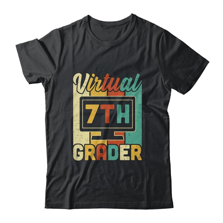 Virtual 7th Grader Vintage Distance Learning Back To School-T-Shirt & Hoodie-Classic T-Shirt-Black