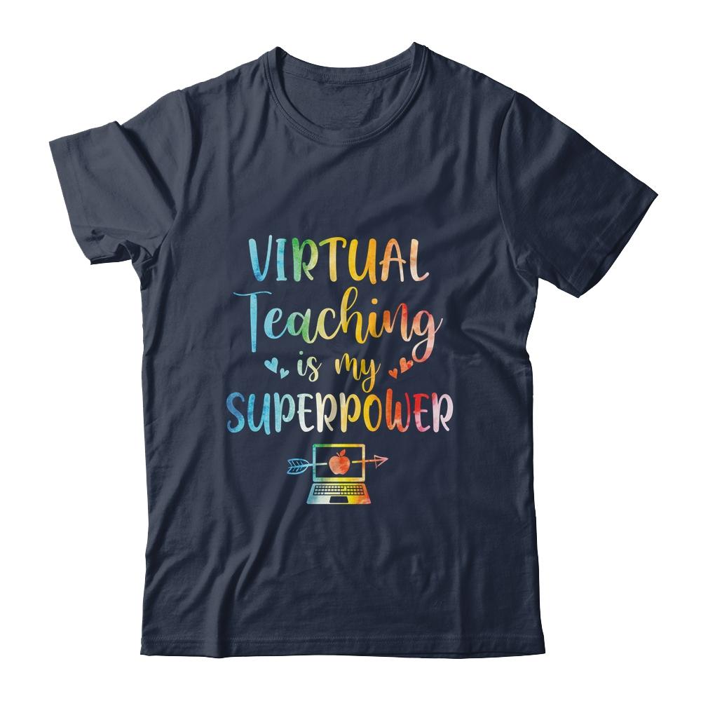 Virtual Teaching Is My Superpower Teacher Distance Learning-T-Shirt & Hoodie-Classic T-Shirt-Navy