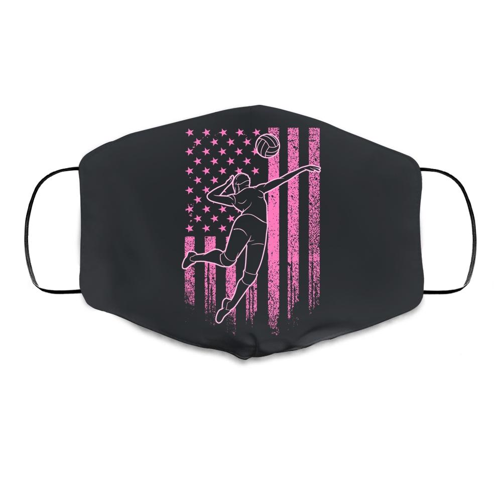 Volleyball Girl USA Flag Volleyball Player Cloth Face Mask-Cloth Face Mask-Cloth Face Mask-Black