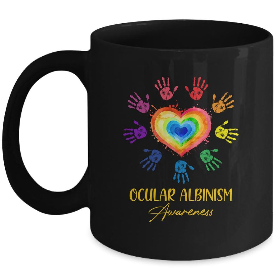 We Wear Rainbow Heart For Ocular Albinism Awareness Mug-Coffee Mug-Mug-Black