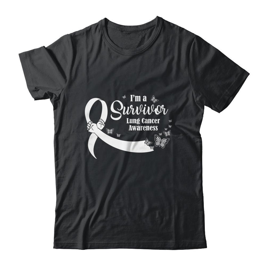 White Butterfly I'm A Survivor Lung Cancer Awareness-T-Shirt & Hoodie-Classic T-Shirt-Black