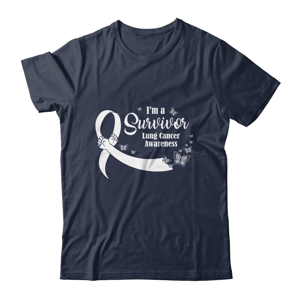 White Butterfly I'm A Survivor Lung Cancer Awareness-T-Shirt & Hoodie-Classic T-Shirt-Navy