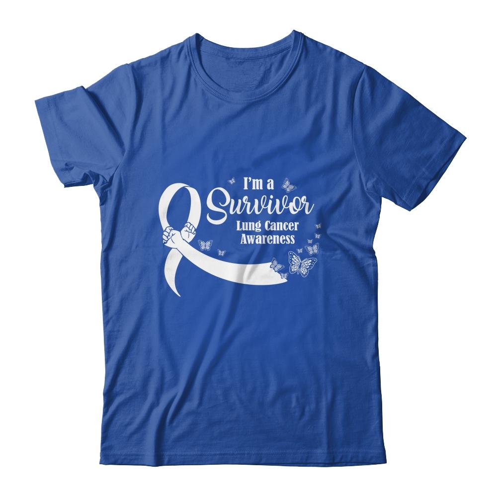 White Butterfly I'm A Survivor Lung Cancer Awareness-T-Shirt & Hoodie-Classic T-Shirt-Royal