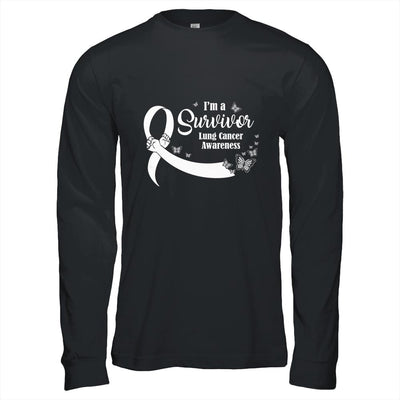 White Butterfly I'm A Survivor Lung Cancer Awareness-T-Shirt & Hoodie-Long Sleeve T-Shirt-Black