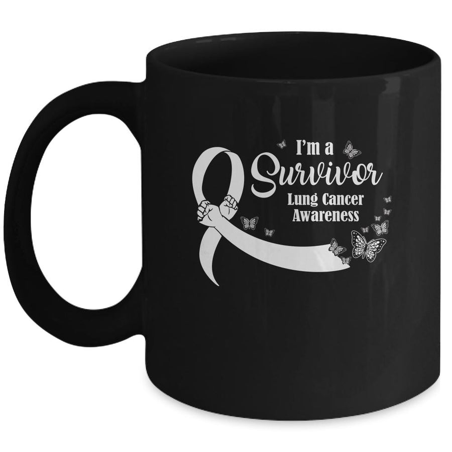 White Butterfly I'm A Survivor Lung Cancer Awareness Mug-Coffee Mug-Mug-Black