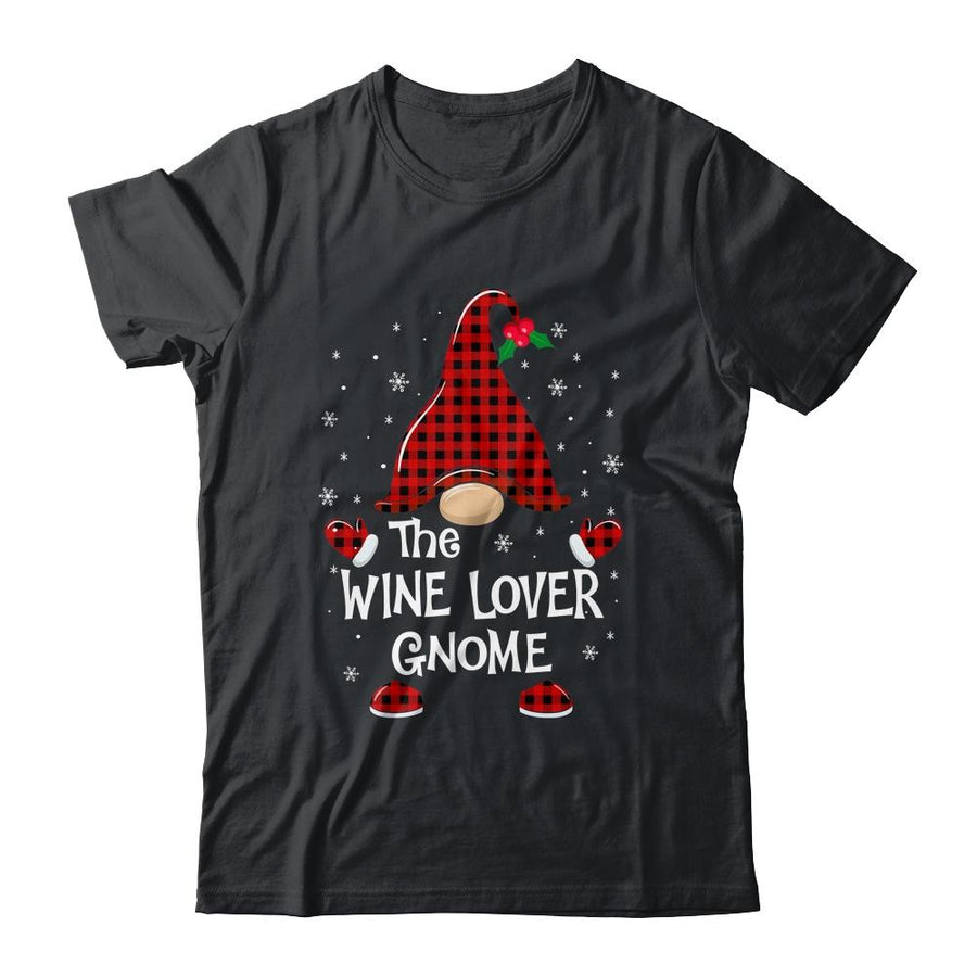Wine Lover Gnome Buffalo Plaid Matching Christmas Pajama Gift-T-Shirt & Sweatshirt-Classic T-Shirt-Black