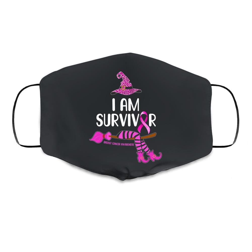 Witch I'm Survivor Breast Cancer Leopard Pink Ribbon Gifts Cloth Face Mask-Cloth Face Mask-Cloth Face Mask-Black