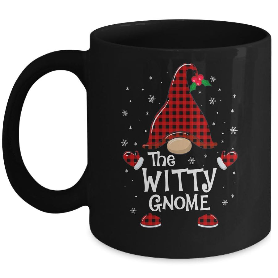 Witty Gnome Buffalo Plaid Matching Christmas Pajama Gift Mug-Coffee Mug-Mug-Black