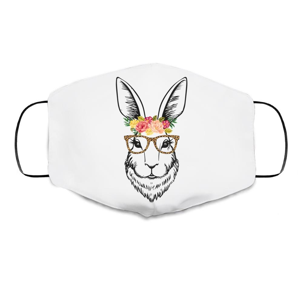 Women Teen Girls Easter Bunny With Glasses Leopard Cloth Face Mask-Cloth Face Mask-Cloth Face Mask-White