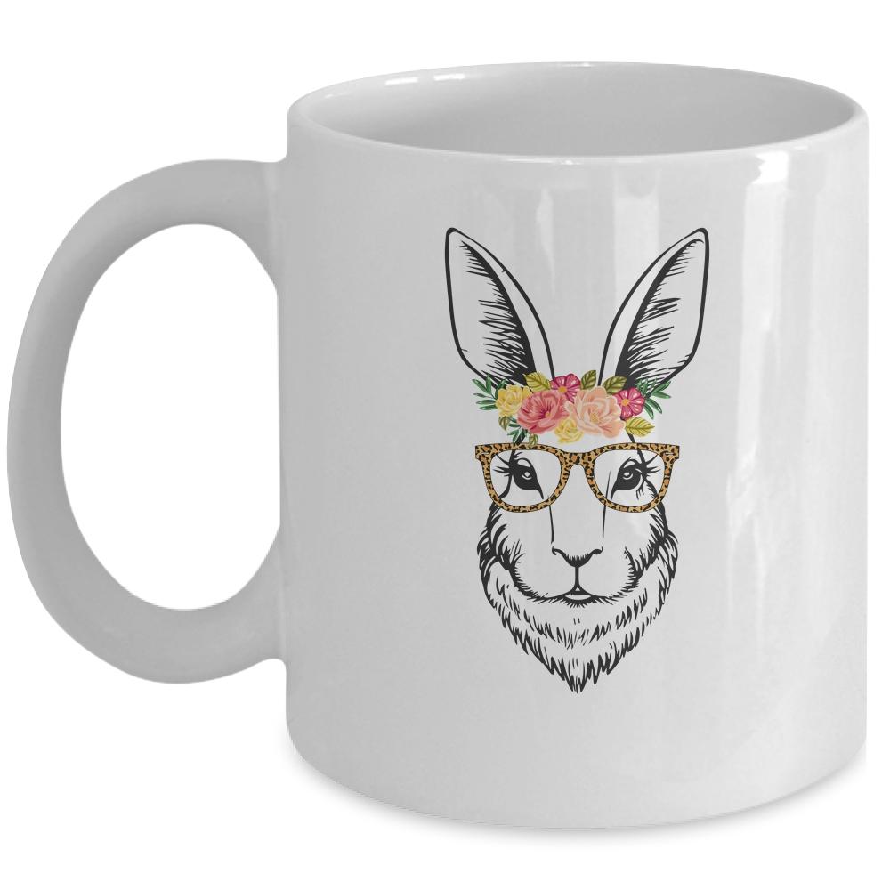Women Teen Girls Easter Bunny With Glasses Leopard Mug-Coffee Mug-Mug-White