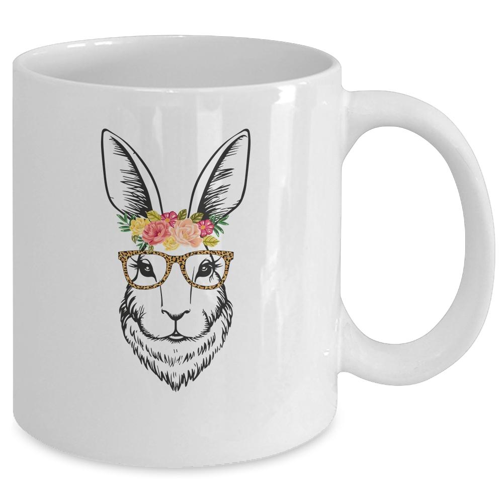 Women Teen Girls Easter Bunny With Glasses Leopard Mug-Coffee Mug-