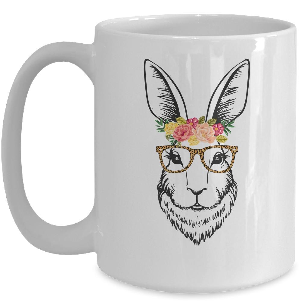 Women Teen Girls Easter Bunny With Glasses Leopard Mug-Coffee Mug-Mug-White