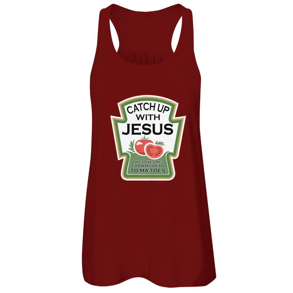Catch Up With Jesus-T-Shirt & Hoodie-Women's Flowy Racerback Tank-Maroon