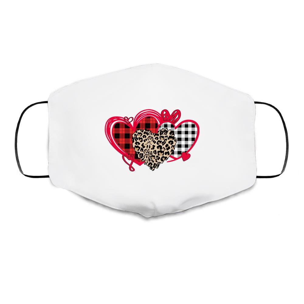 Womens Love Heart Valentines Day Buffalo Leopard Printed Cloth Face Mask