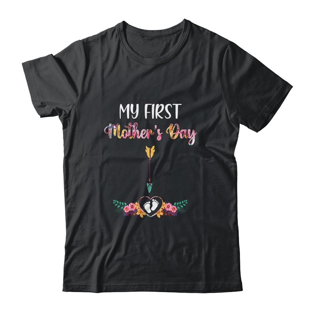 Womens My First Mothers Day Pregnancy Announcement-T-Shirt & Tank Top-Classic T-Shirt-Black