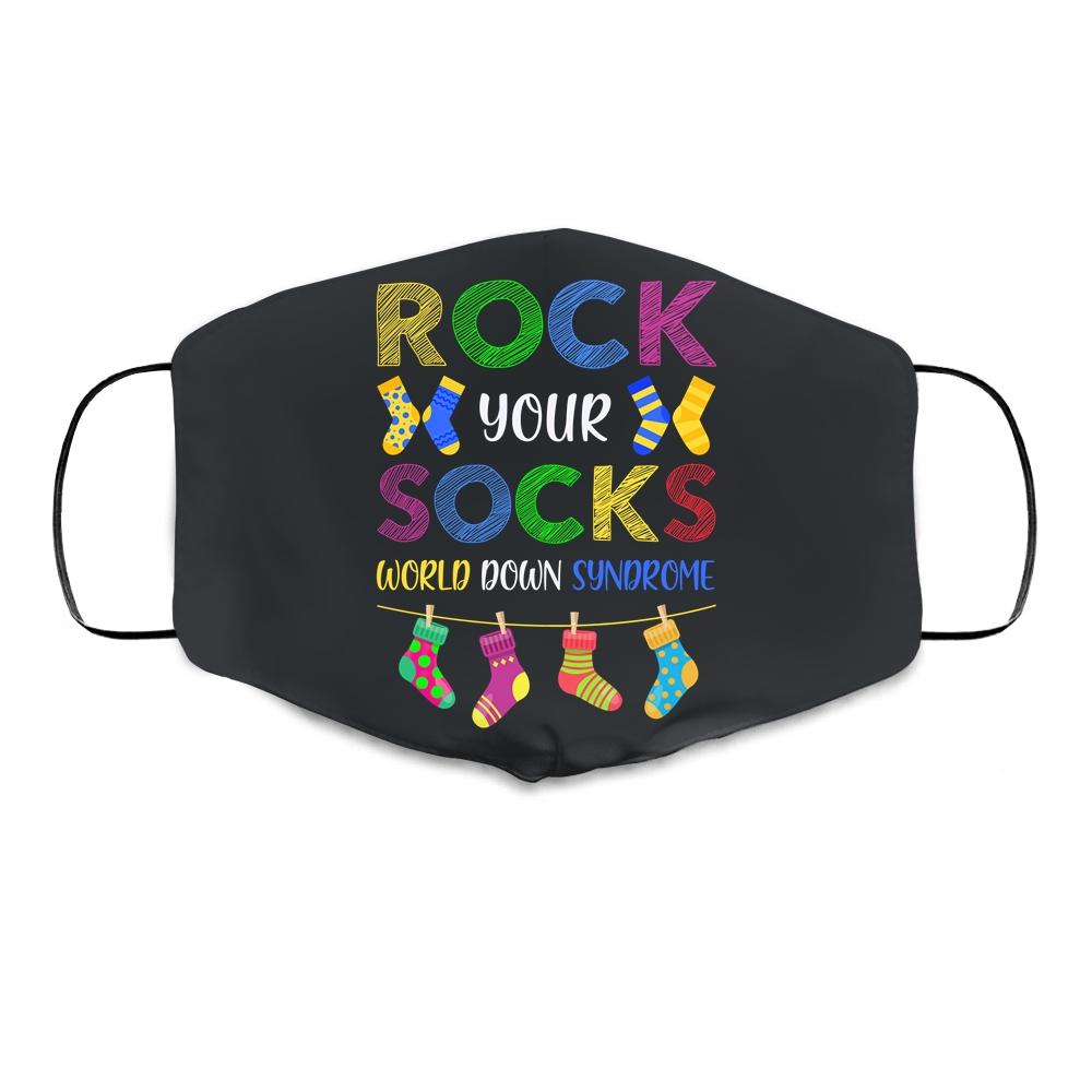 World Down Syndrome Day Awareness Rock Your Socks Cloth Face Mask-Cloth Face Mask-Cloth Face Mask-Black